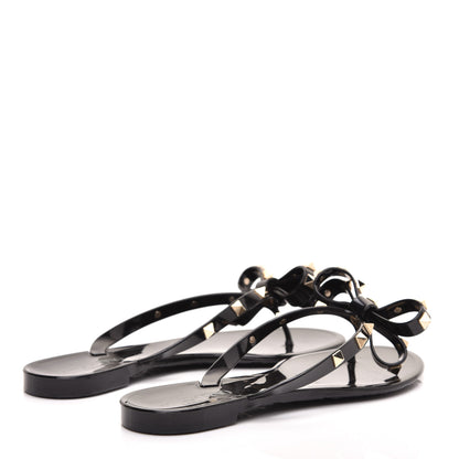 Valentino Garavani PVC Jelly Rockstud Bow Thong Sandals 36 Black 4 of 8