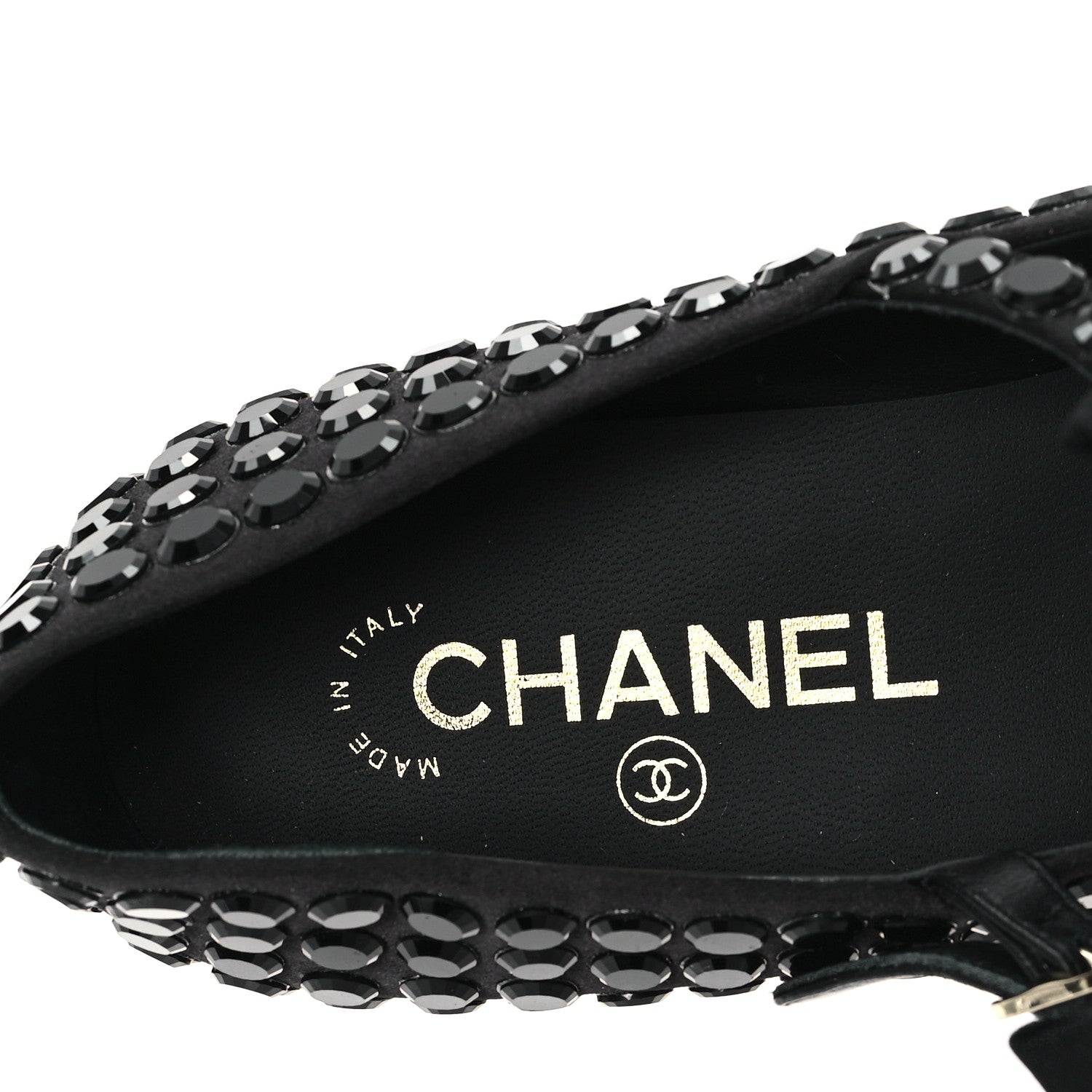 Chanel Satin Strass Bow Mary Jane Flats 37 Black 1650626