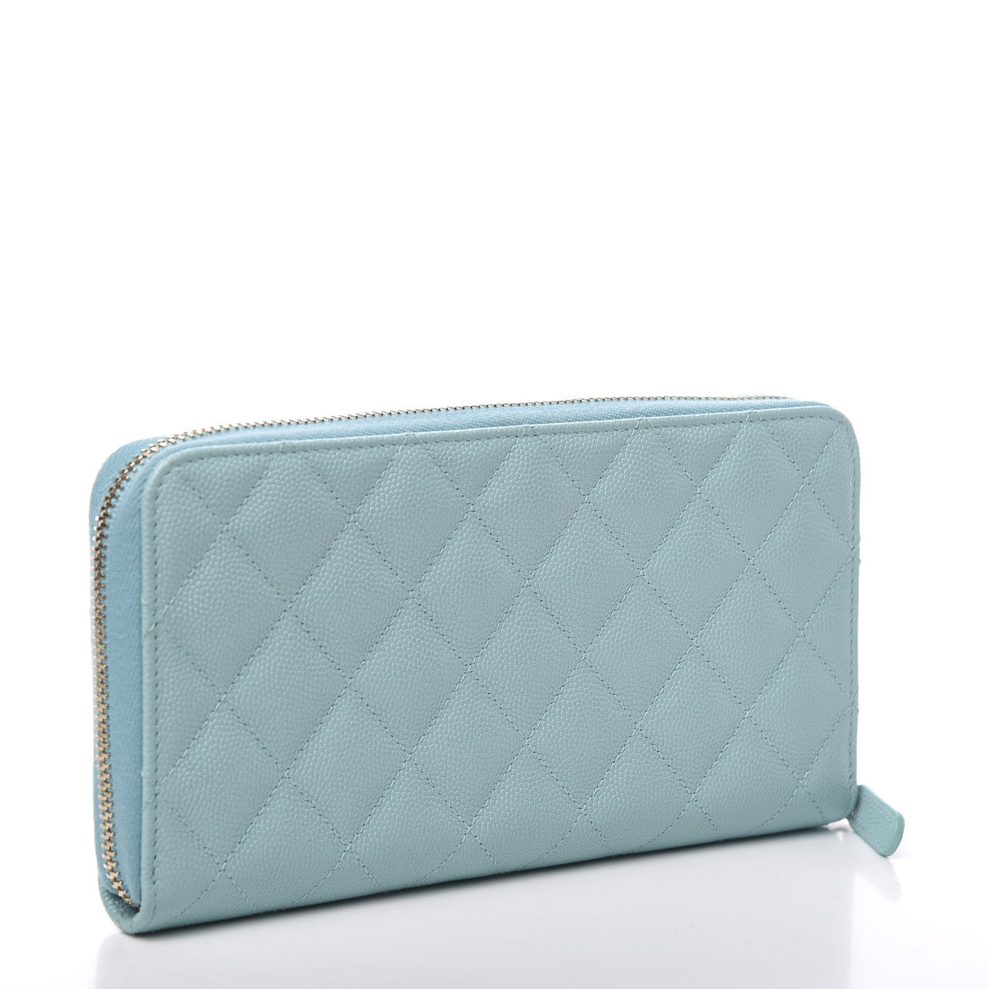 Caviar Quilted Large Gusset Zip Around Wallet Light Blue