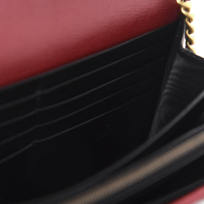 Gucci Vintage Effect Calfskin Matelasse Diagonal Torchon GG Marmont Chain Wallet Black Romantic Cherry 8 of 9