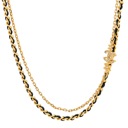 Chanel Metal Lambskin Crystal CC Double Chain Necklace Black Gold 1 of 5