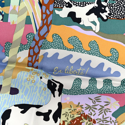 Hermes Silk En Liberte Scarf 90 Aubergine Vert Multicolore 2 of 5