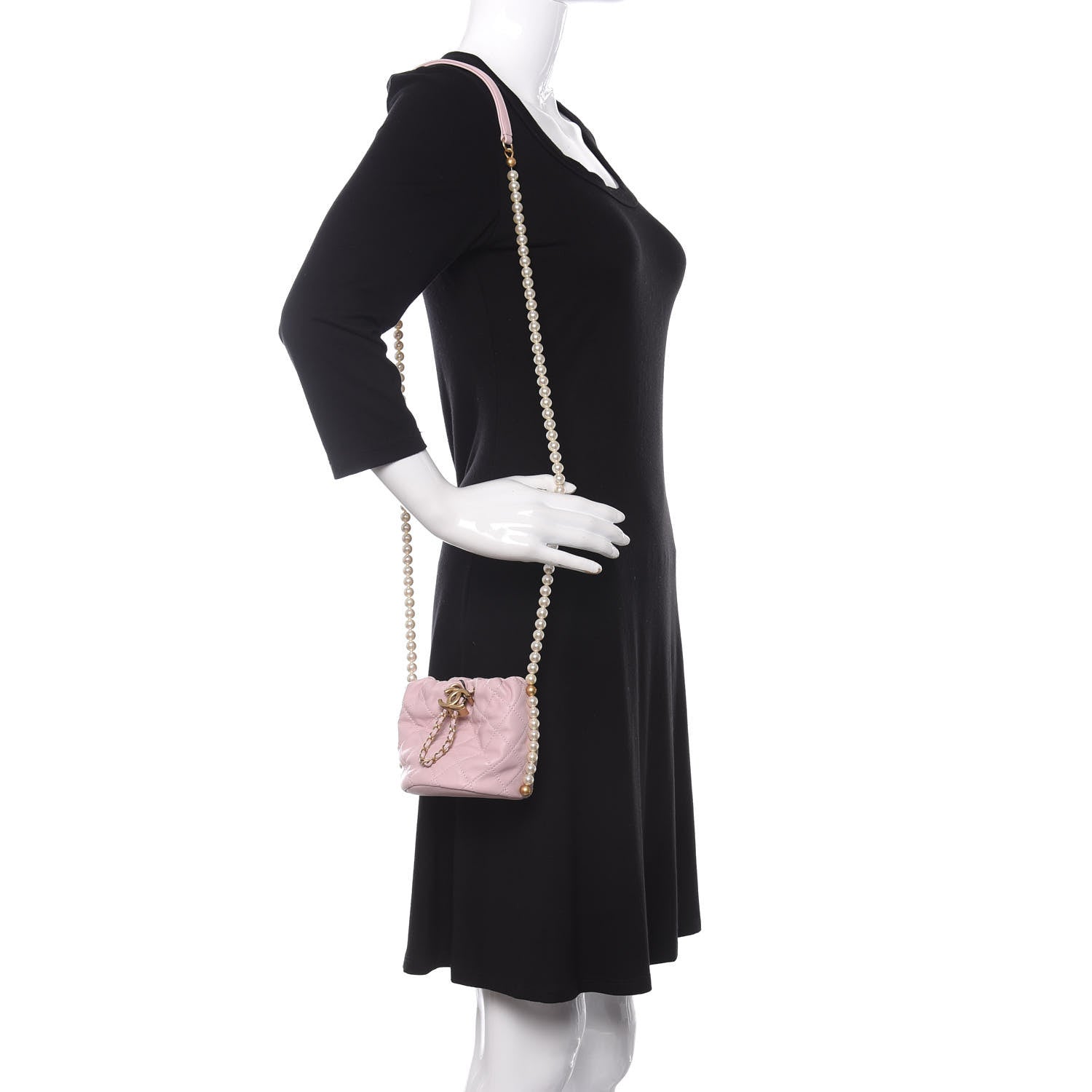 Chanel Calfskin Quilted Pearl Mini About Pearls Drawstring Bucket Light Pink 2 of 9