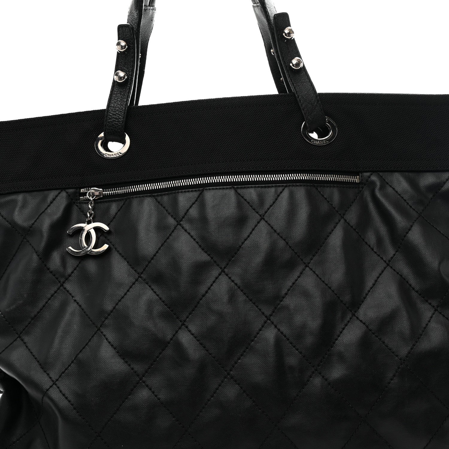 Chanel Coated Canvas Stitched XL Paris Biarritz Tote Black 1820003