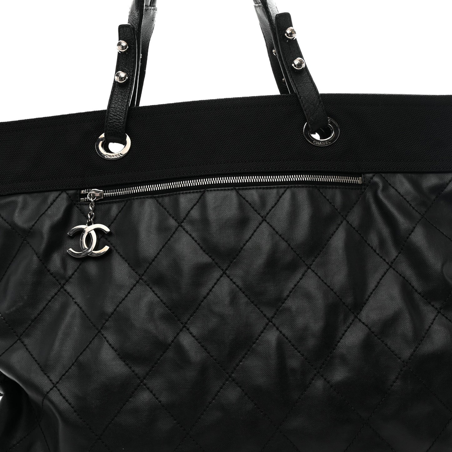 Coated Canvas Stitched XL Paris Biarritz Tote Black