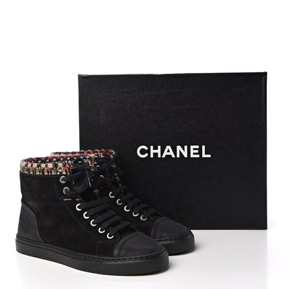 Chanel Suede Tweed High Top Sneakers 35.5 Black 9 of 9