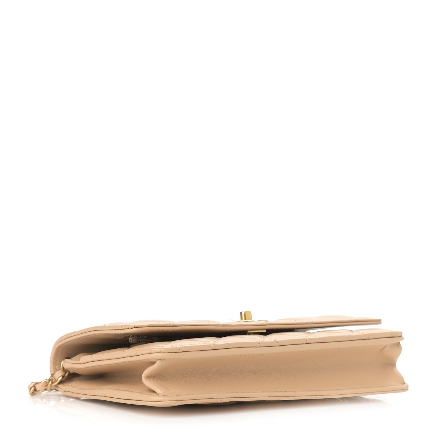 Lambskin Quilted CC Pearl Crush Wallet on Chain WOC Beige