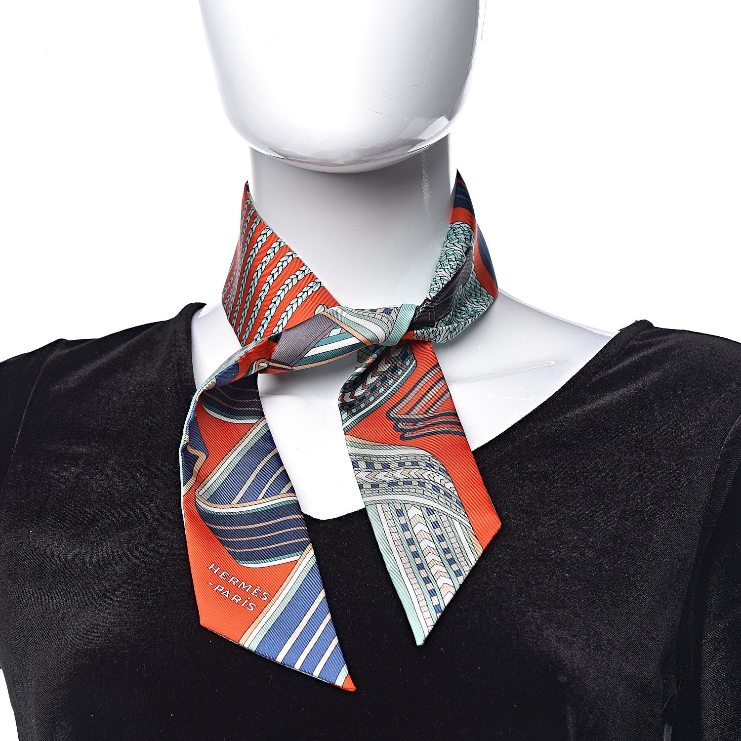 Hermes Silk Sangles En Zigzag Twilly Orange Turquoise Gris 2 of 4