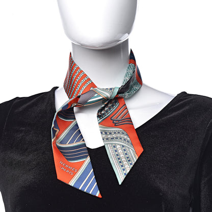 Hermes Silk Sangles En Zigzag Twilly Orange Turquoise Gris 2 of 4