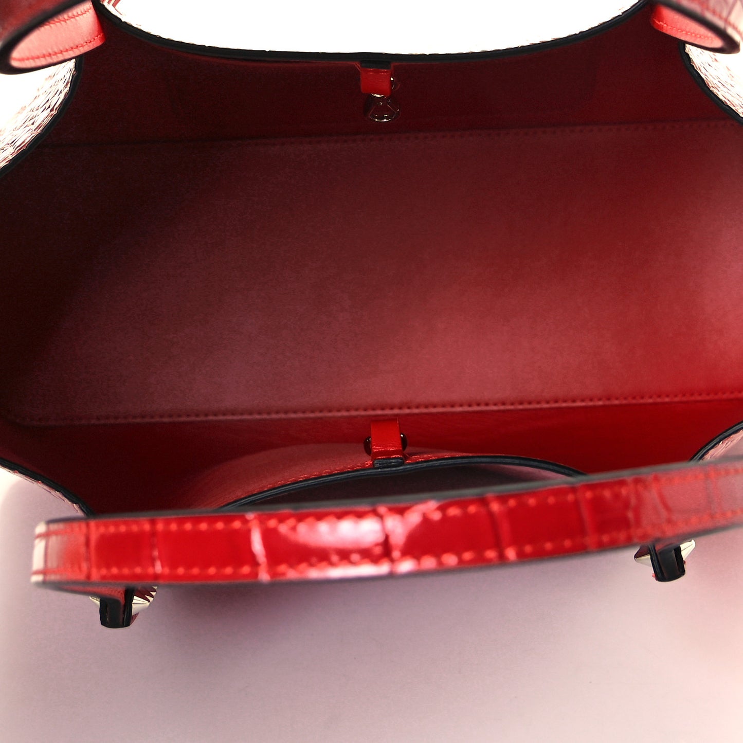 Crocodile Embossed Calfskin Spiked Small Cabarock Shopper Tote Red