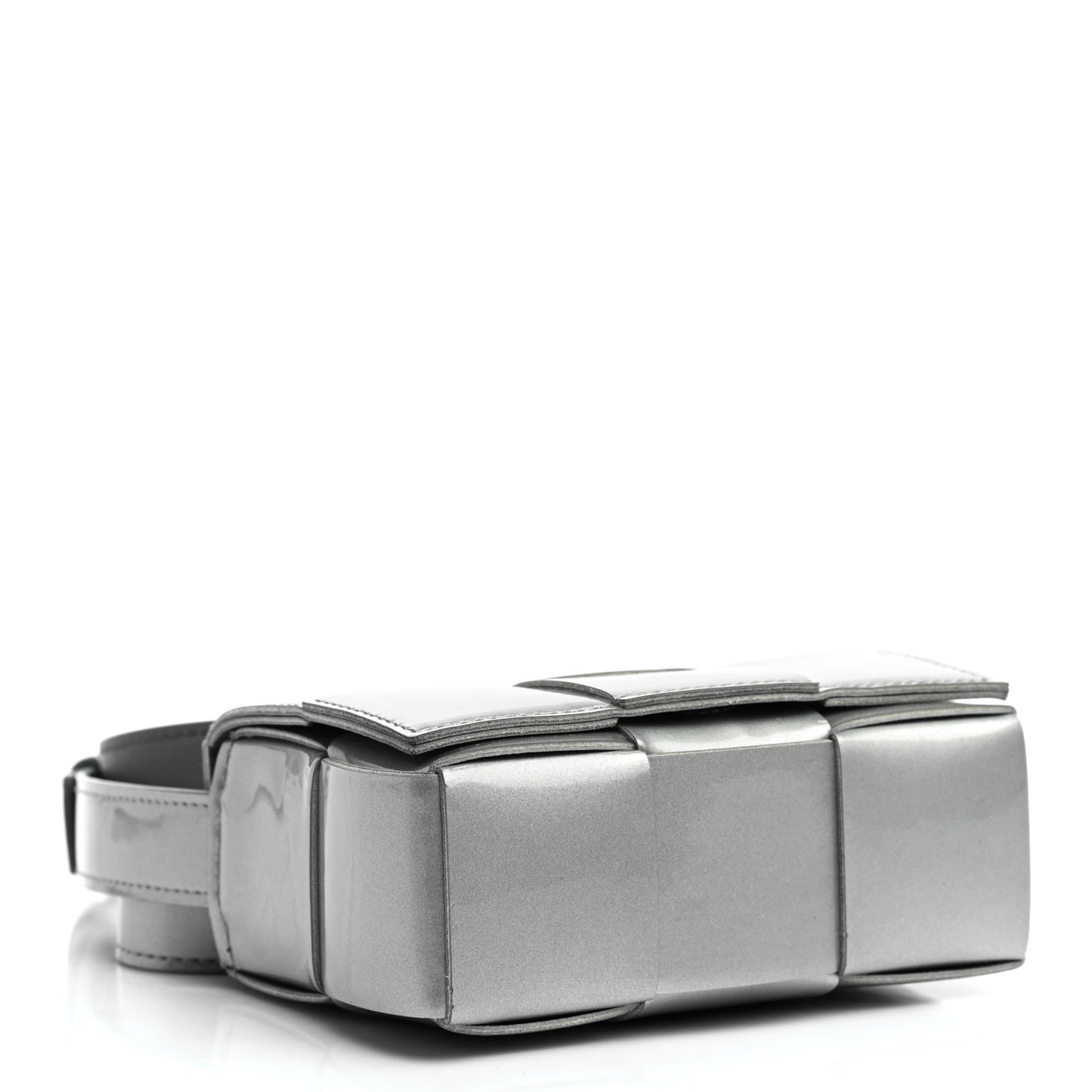 Metallic Patent Calfskin Maxi Intrecciato Extra Mini Cassette Crossbody Bag Silver