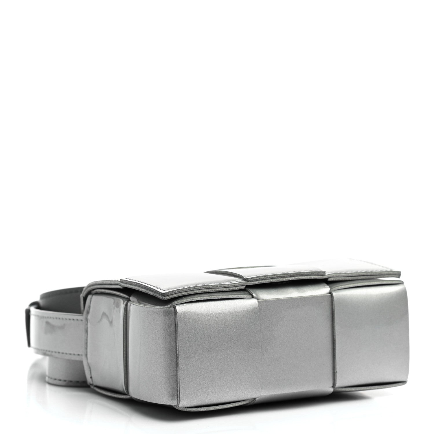 Bottega Veneta Metallic Patent Calfskin Maxi Intrecciato Extra Mini Cassette Crossbody Bag Silver 4 of 8