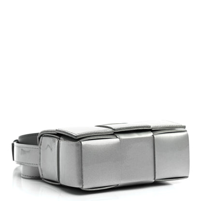 Bottega Veneta Metallic Patent Calfskin Maxi Intrecciato Extra Mini Cassette Crossbody Bag Silver 4 of 8