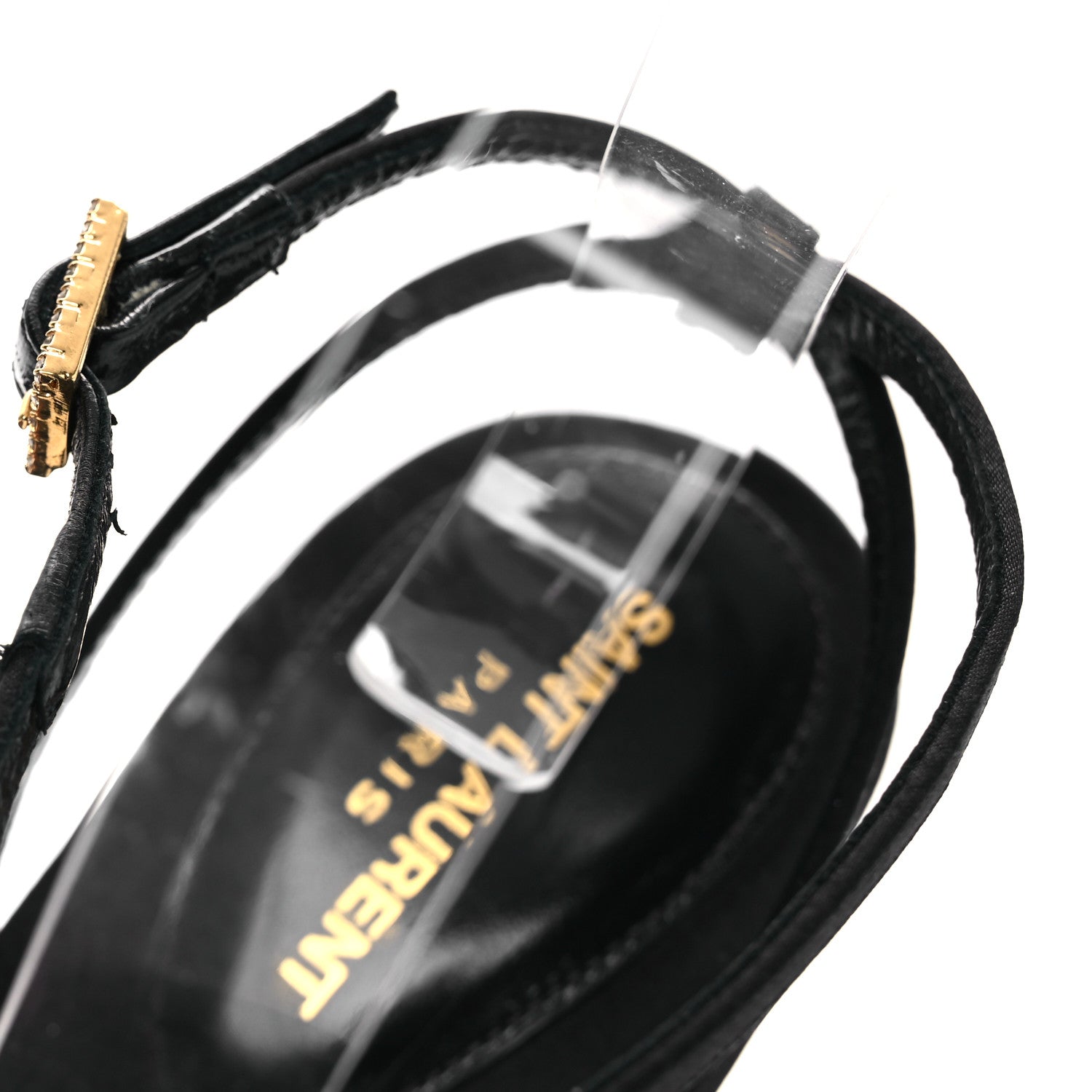 Saint Laurent Calfskin Satin Crystal Gippy 110 Sandals 36 Black 11 of 12