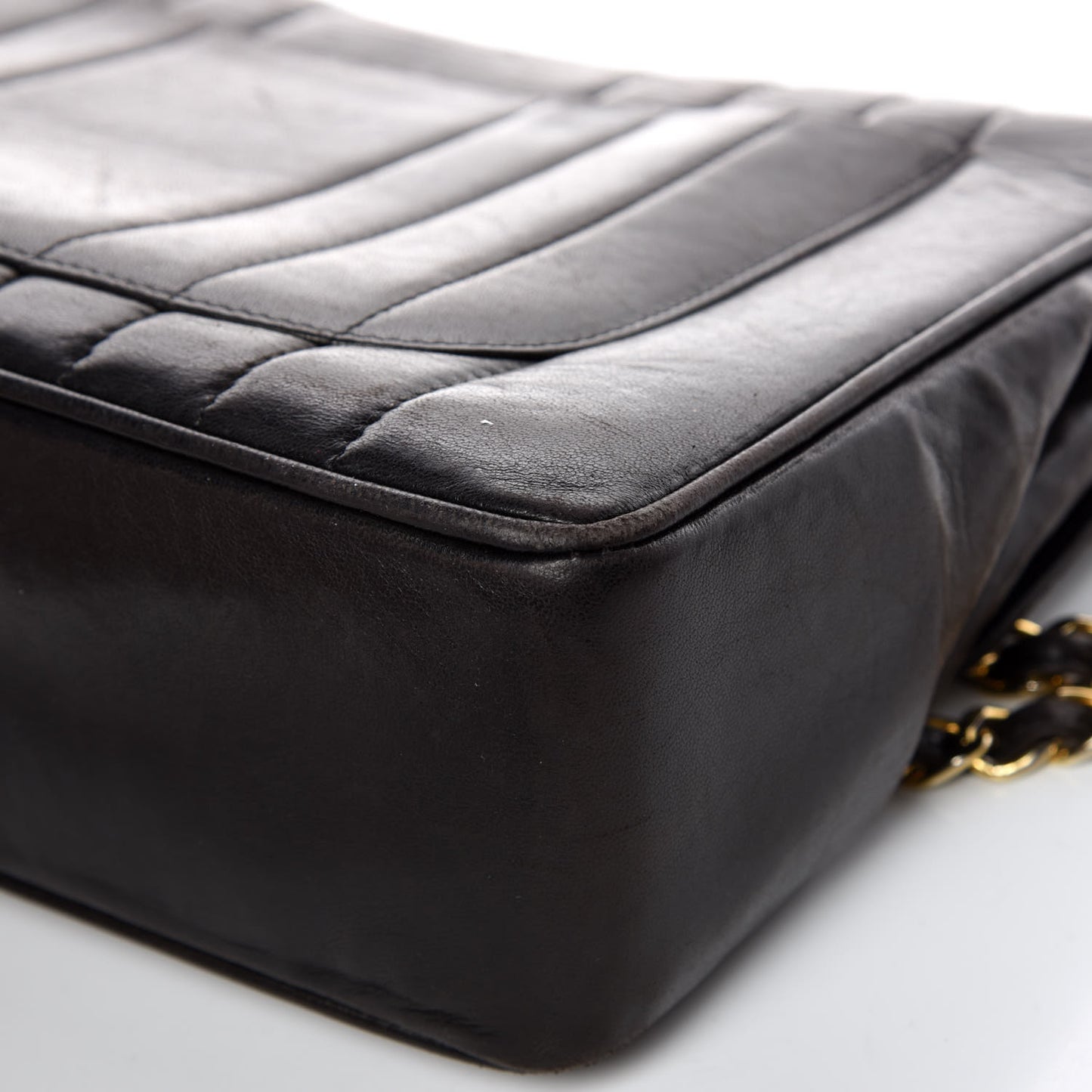 Lambskin Vertical Quilt Jumbo Single Flap Black