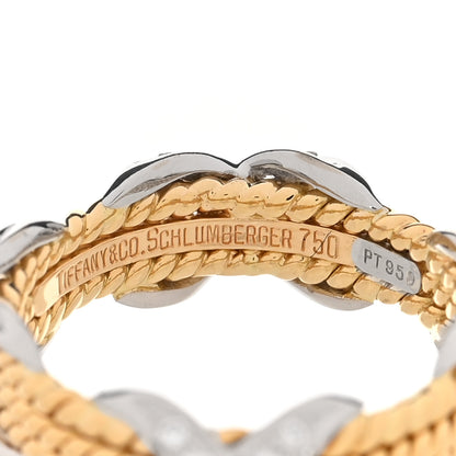 Tiffany 18K Yellow Gold Platinum Diamond Schlumberger Rope Three Row X Ring 52 6 4 of 5