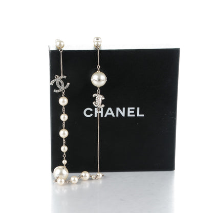Chanel Baguette Crystal Pearl CC Long Necklace Silver 5 of 5