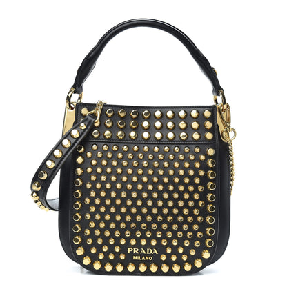 Prada City Calfskin Studded Small Margit Bag Black 1 of 8