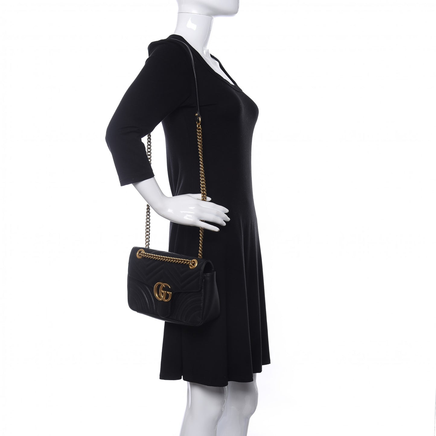 Calfskin Matelasse Small GG Marmont Shoulder Bag Black