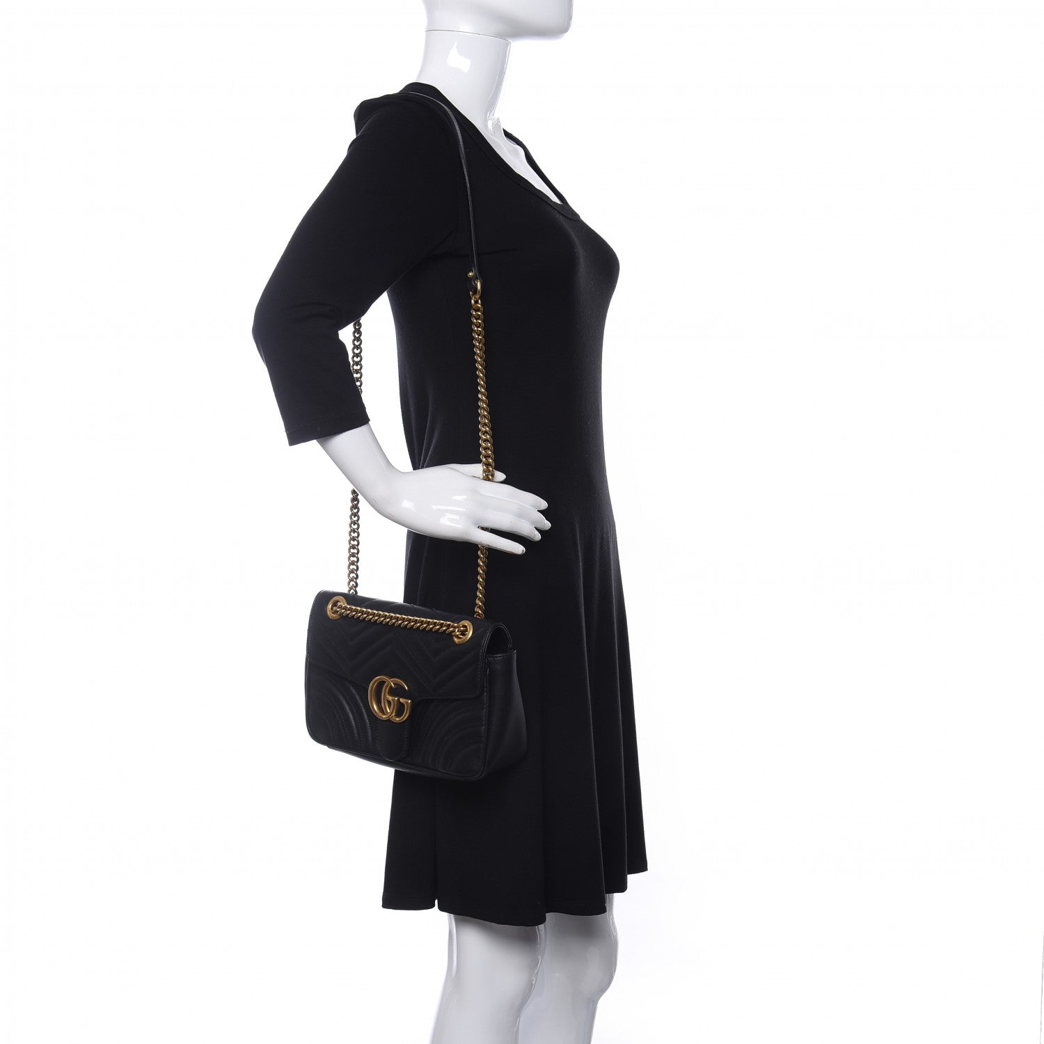 Gucci Calfskin Matelasse Small GG Marmont Shoulder Bag Black 2 of 9