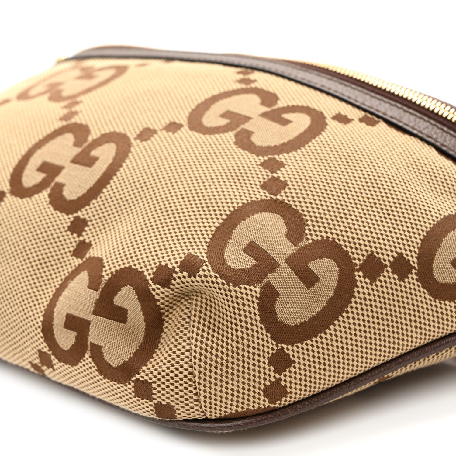 Gucci Monogram Jumbo GG Textured Dollar Calfskin Web Belt Bag Camel Ebony New Acero 10 of 10