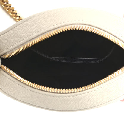 Saint Laurent Grain De Poudre Matelasse Chevron Quilted Round Vinyle Camera Bag Crema Soft 5 of 9