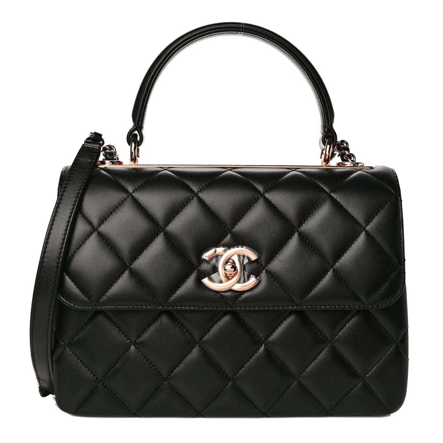 Lambskin Quilted Small Trendy CC Dual Handle Flap Bag Black