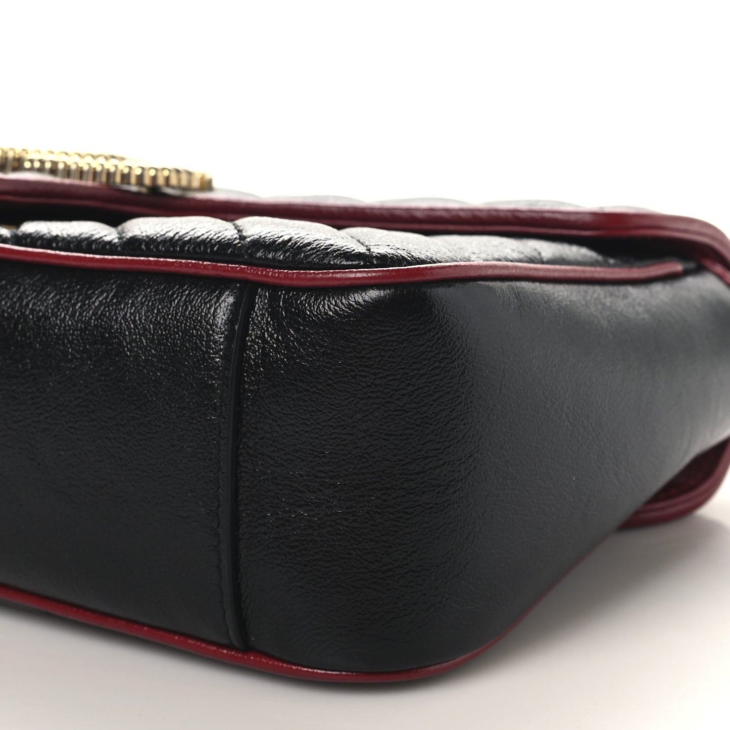 Vintage Effect Calfskin Matelasse Diagonal Small Torchon GG Marmont Shoulder Bag Black Romantic Cherry
