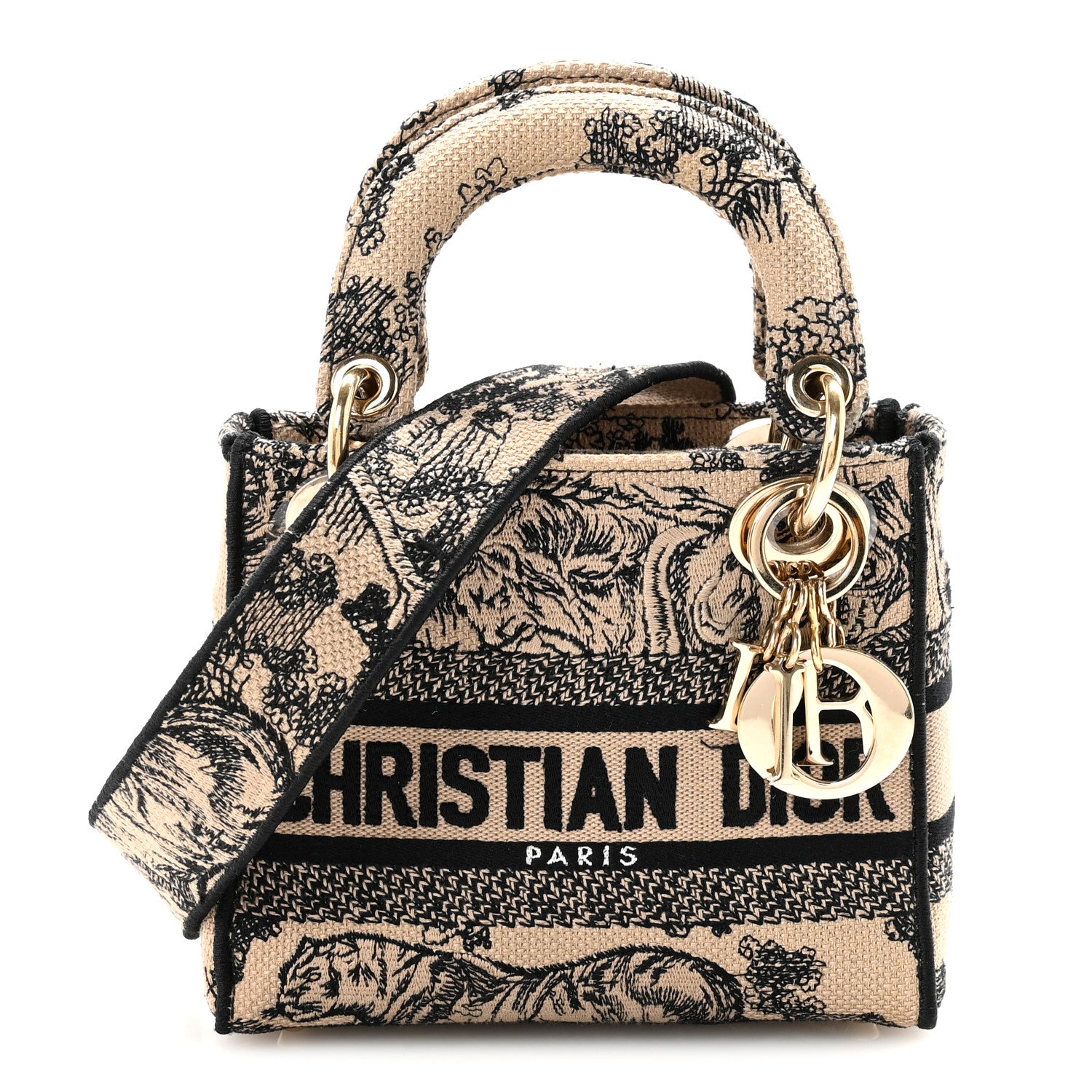 Christian Dior Canvas Toile De Jouy Embroidered Mini Lady D-Lite Beige Mullticolor 1 of 9