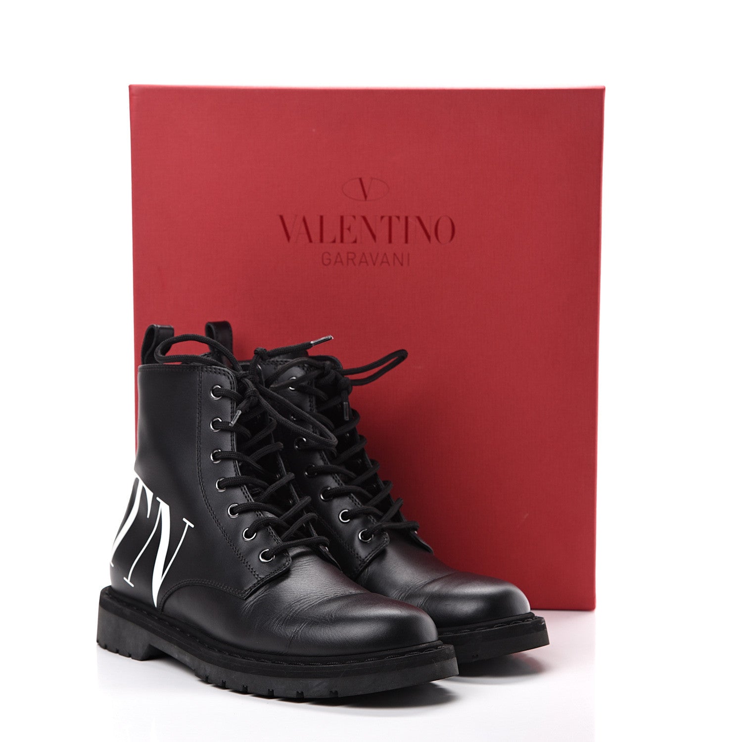 Valentino Garavani Calfskin VLTN 20mm Combat Boots 39.5 Black White 9 of 9