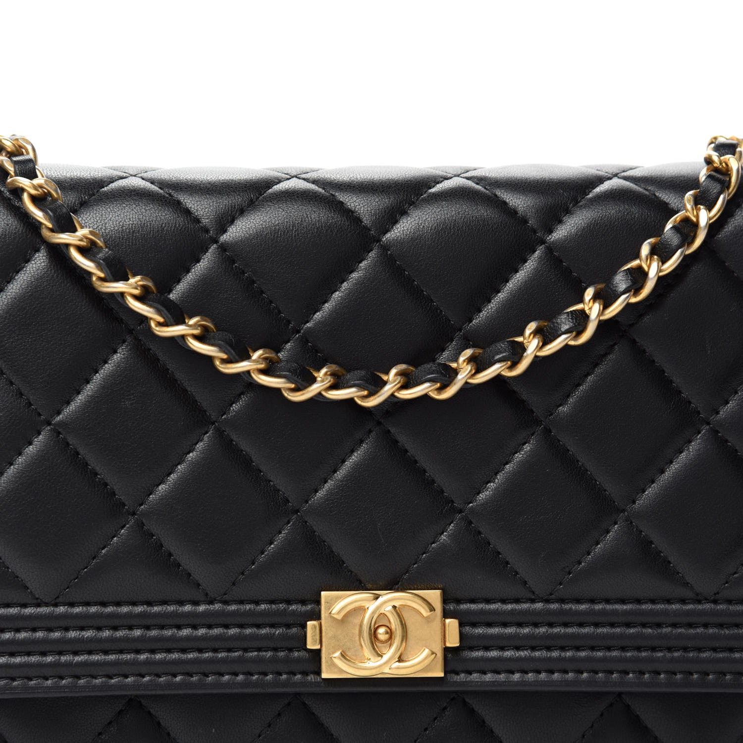 Chanel Lambskin Quilted Boy Wallet On Chain WOC Black 14 of 15