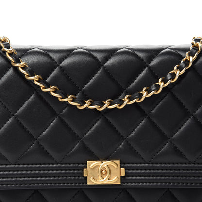 Chanel Lambskin Quilted Boy Wallet On Chain WOC Black 14 of 15