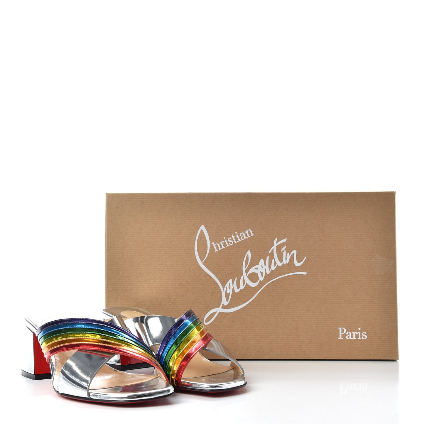 Metallic Calfskin Rainbow Arkenmule 55 Slide Sandals 37.5 Silver Multicolor