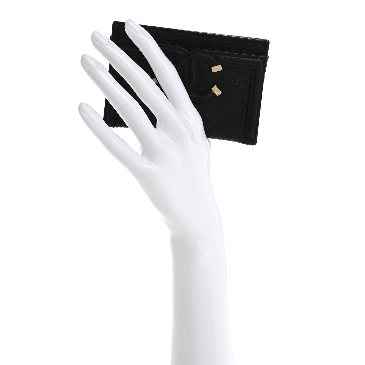 Caviar Quilted Filigree Card Holder Black