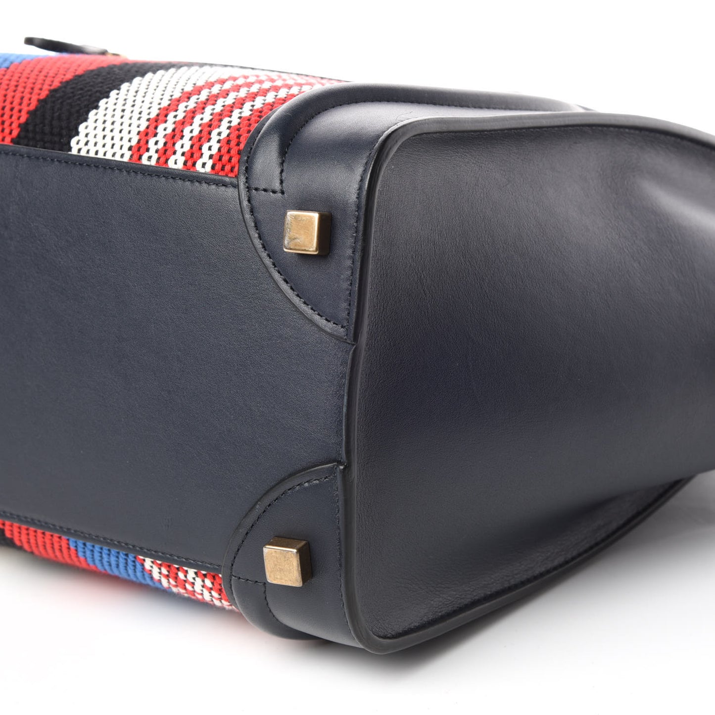 Smooth Calfskin Striped Canvas Micro Luggage Navy Blue