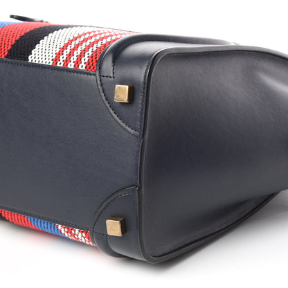 Celine Smooth Calfskin Striped Canvas Micro Luggage Navy Blue 8 of 11