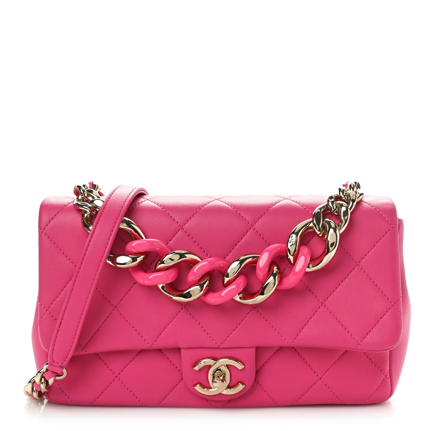 Chanel Lambskin Quilted Resin Bi-Color Chain Flap Bag Pink 1 of 12