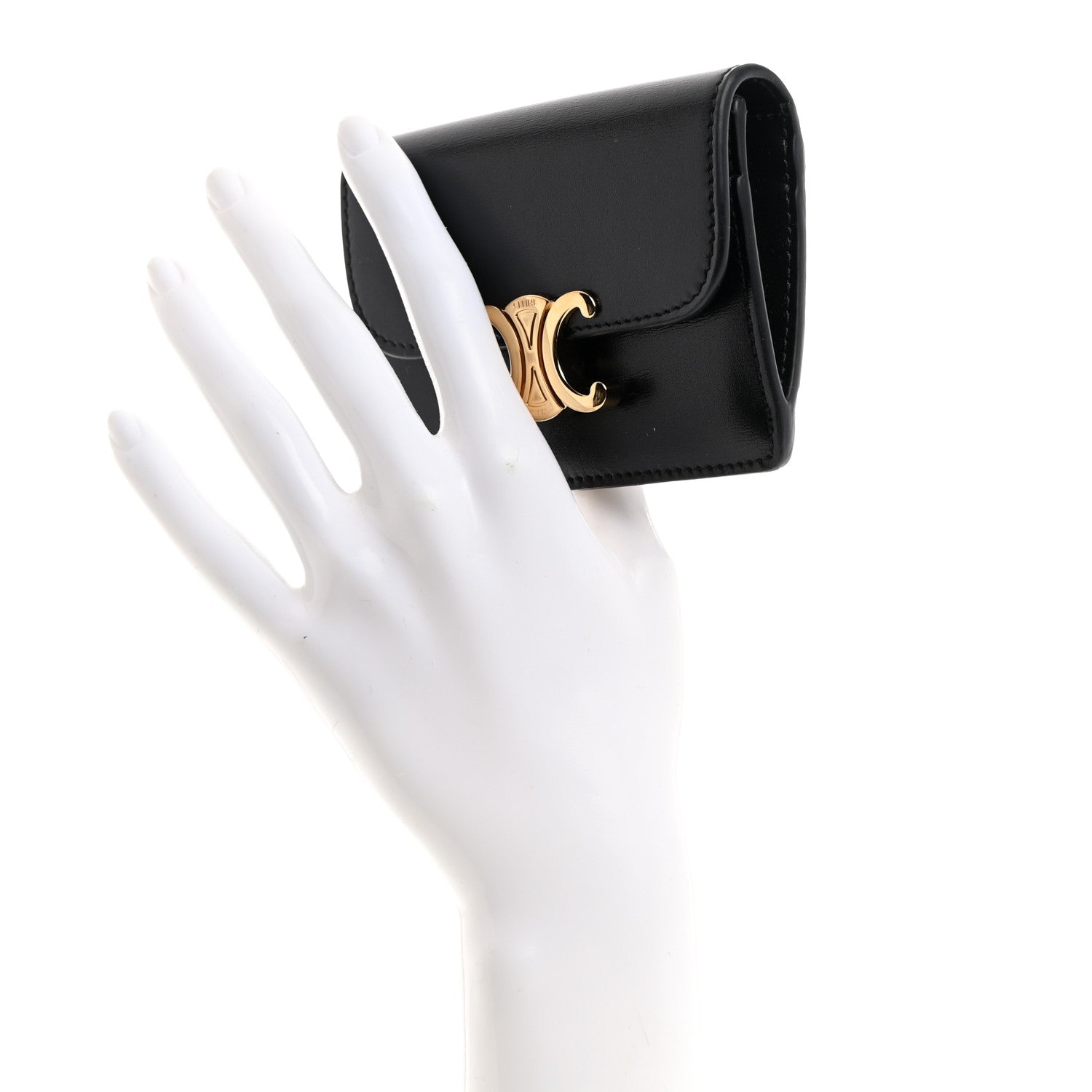 Celine Shiny Calfskin Triomphe Flap Card Holder Black 2 of 9