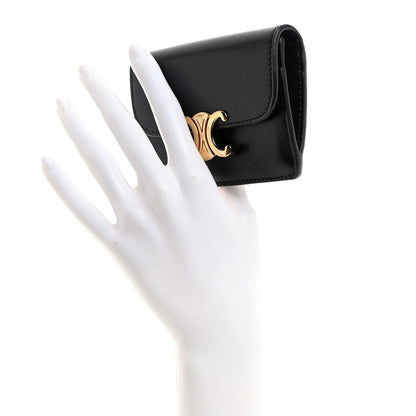 Celine Shiny Calfskin Triomphe Flap Card Holder Black 2 of 9