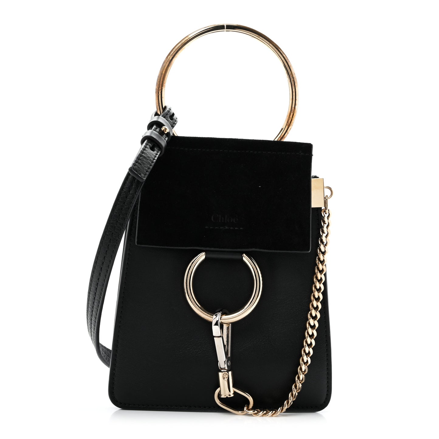 Suede Calfskin Mini Faye Bracelet Bag Black