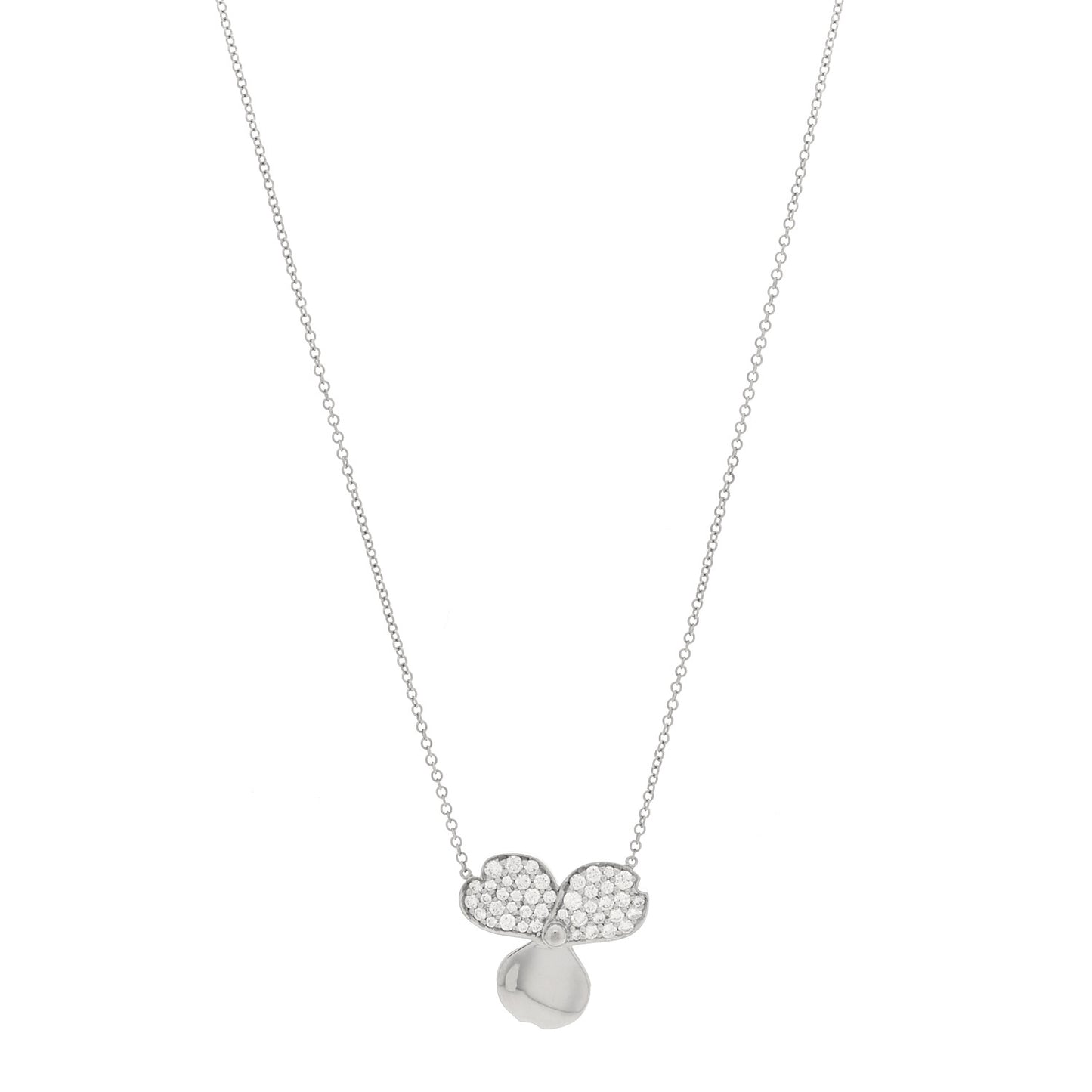 Platinum Diamond Paper Flowers Pendant Necklace