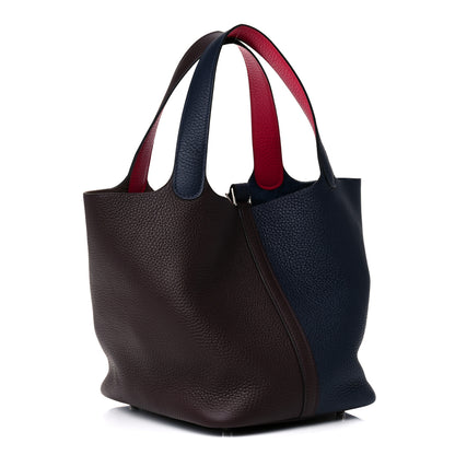 Hermes Taurillon Clemence Casaque Picotin Lock 22 MM Bleu Nuit Framboise Rouge Sellier 3 of 12