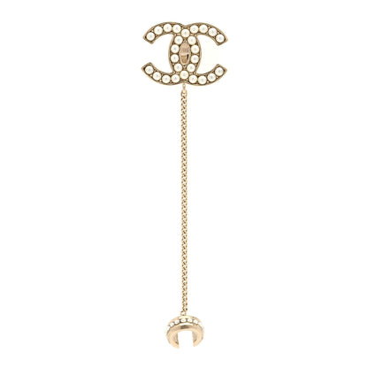 Chanel Crystal CC Chain Cuff Single Clip On Earring Gold Pearly White 1 of 5