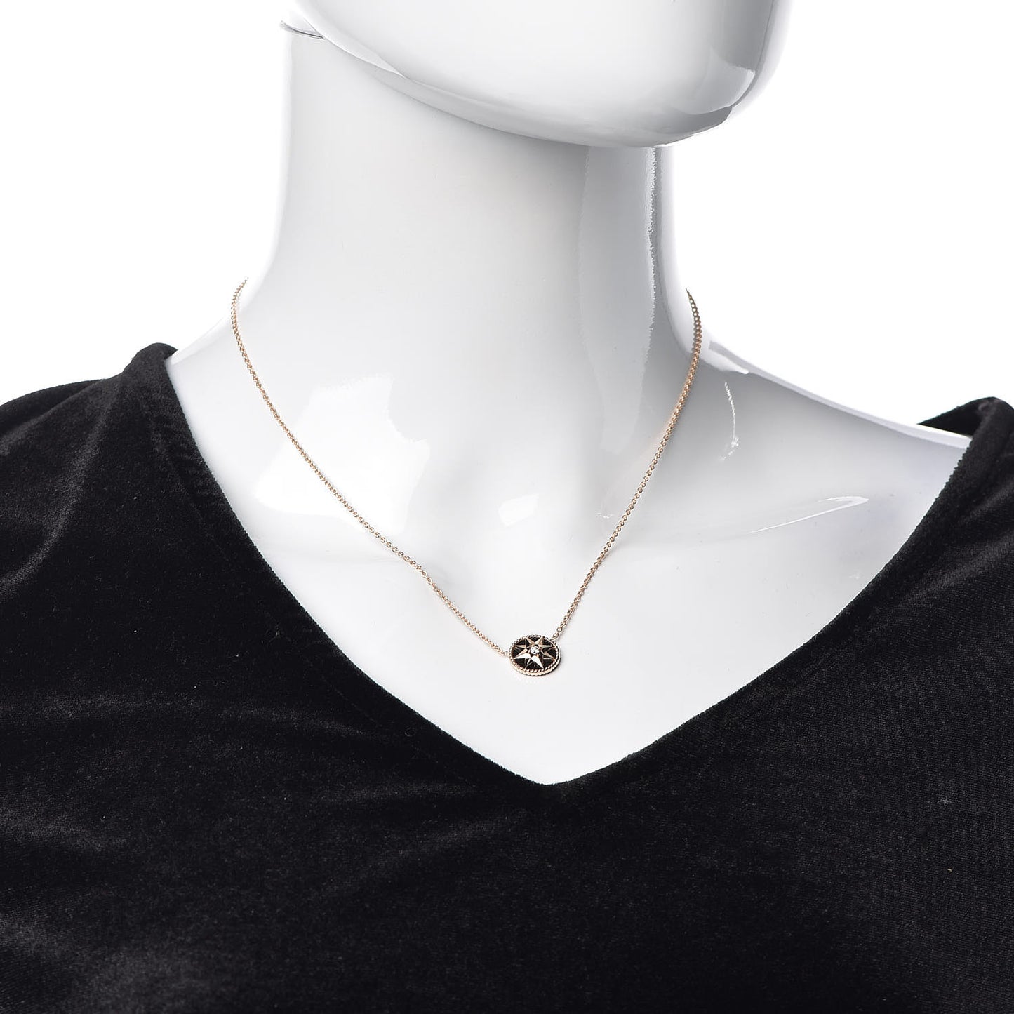 18K Rose Gold Diamond Black Onyx Rose Des Vents Necklace