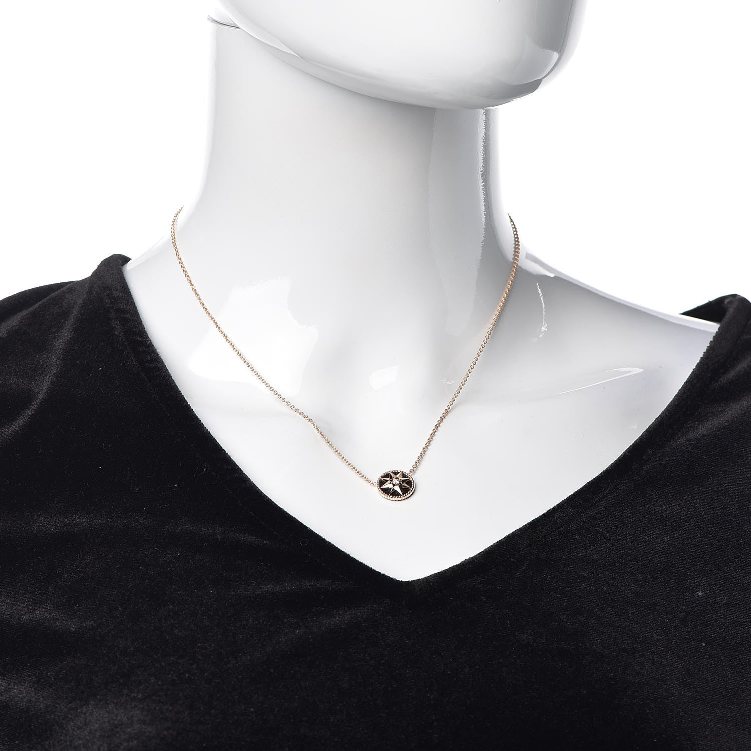 Christian Dior 18K Rose Gold Diamond Black Onyx Rose Des Vents Necklace 2 of 7