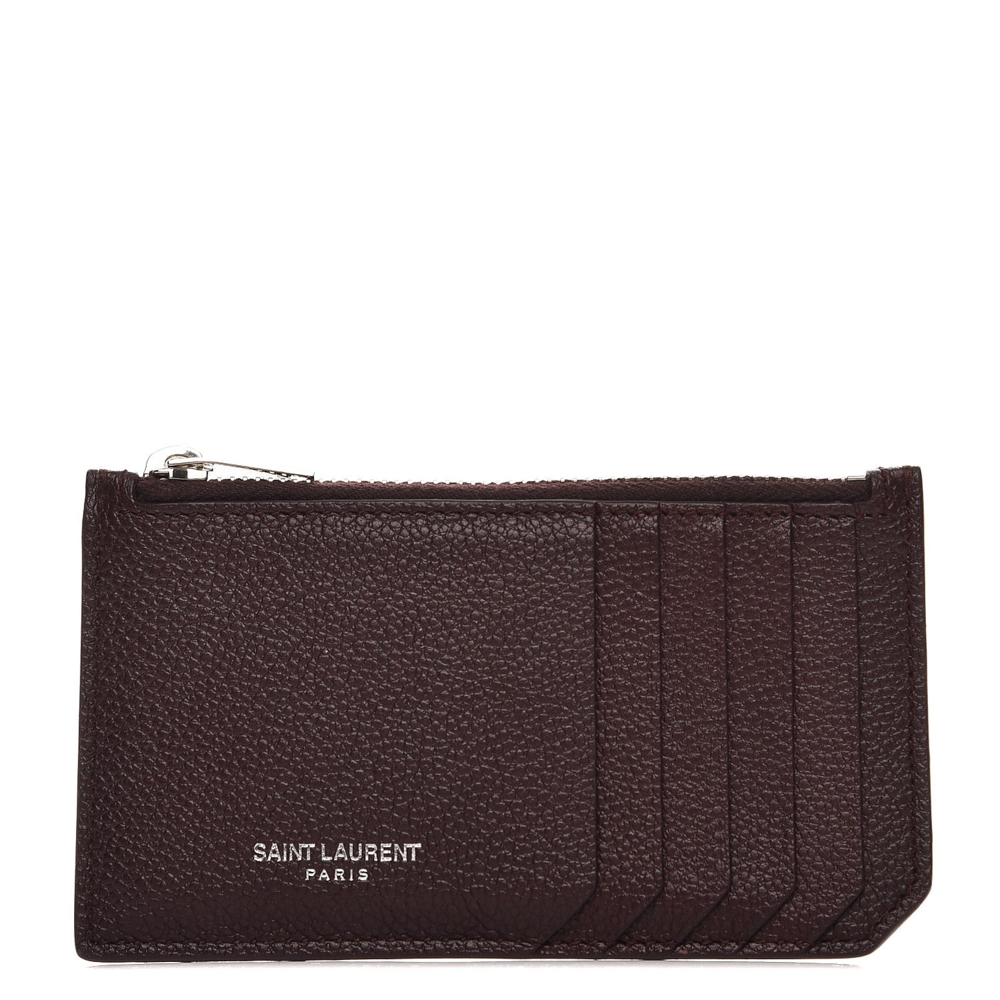 Grained Calfskin 5 Fragments Zip Pouch Card Holder Bordeaux