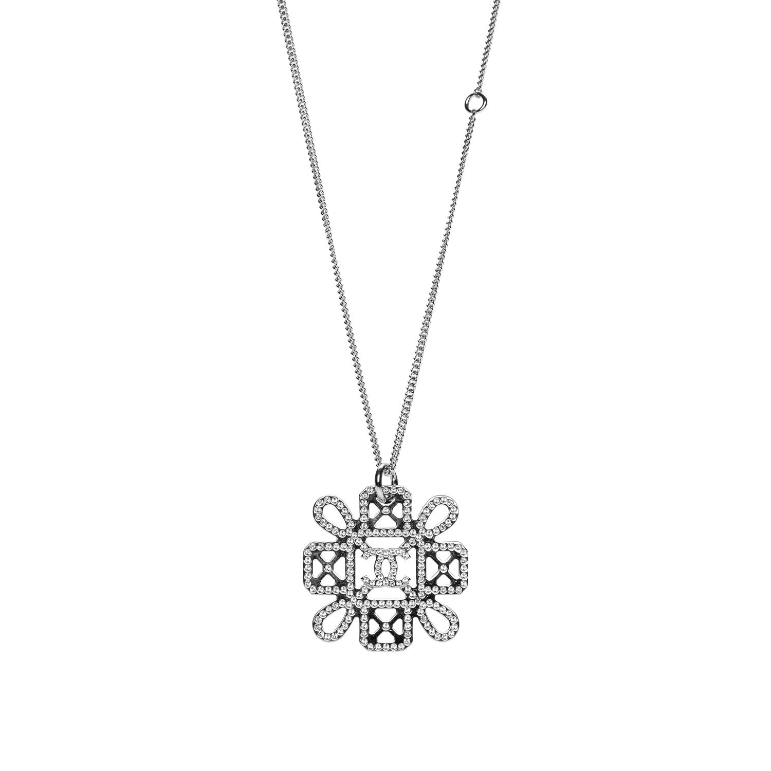 Chanel Crystal CC Necklace Silver 3 of 4