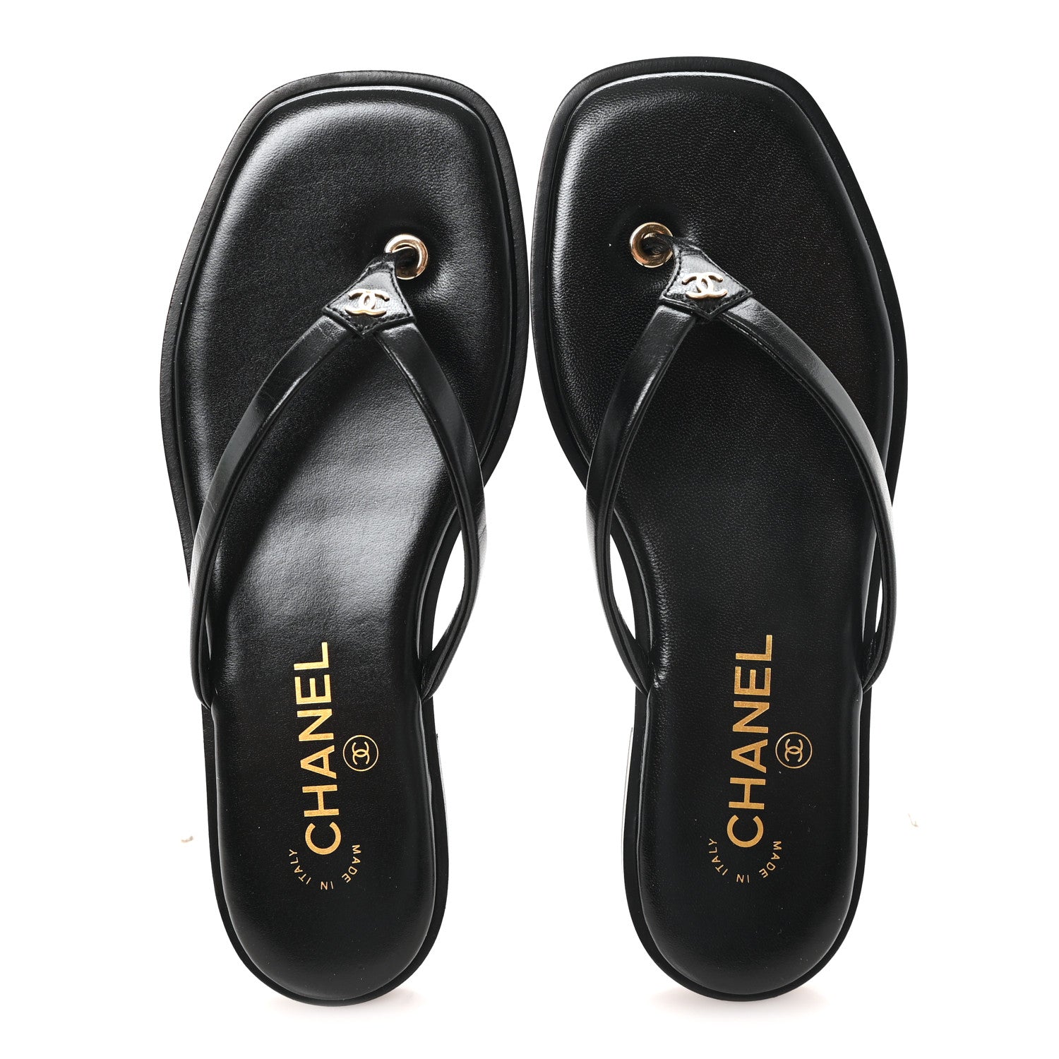 CHANEL サンダル　サイズ37 Chanel Goatskin CC Times Square Thong Sandals 37 Black 1919221
