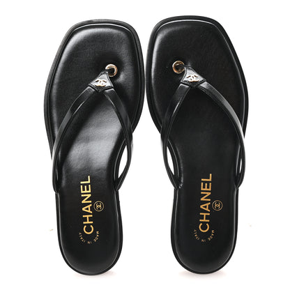 Chanel Goatskin CC Times Square Thong Sandals 37 Black 2 of 10