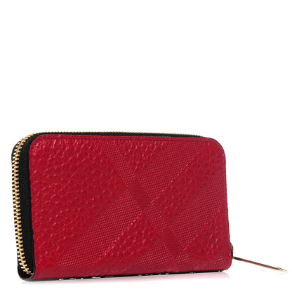 Burberry Grainy Calfskin Check Embossed Elmore Zip Around Wallet Red 3 of 9
